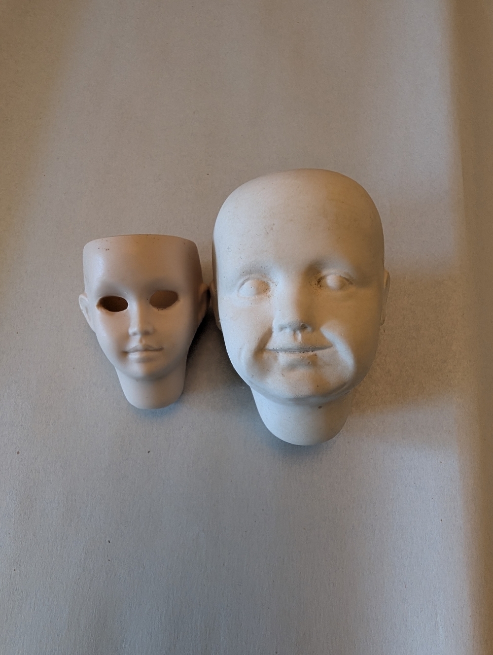 Vintage Ceramic Doll Heads - Two Neutral-Toned Faces Diy Planter Crafting